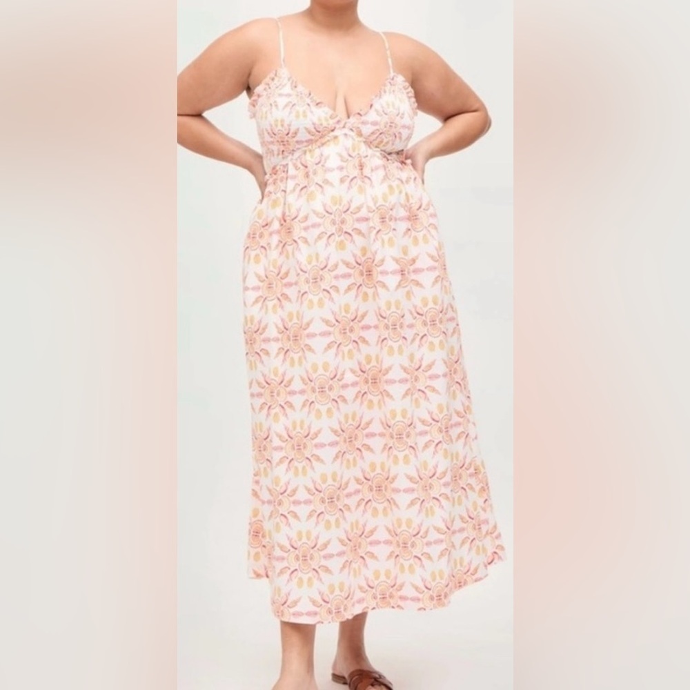 NWT The Sydney Nap Dress Orange Shell Mosaic Cotton Maxi Dress Size XL